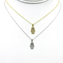 Load image into Gallery viewer, 925 Sterling Silver Gold Plated Navy Stone Hamsa Necklace
