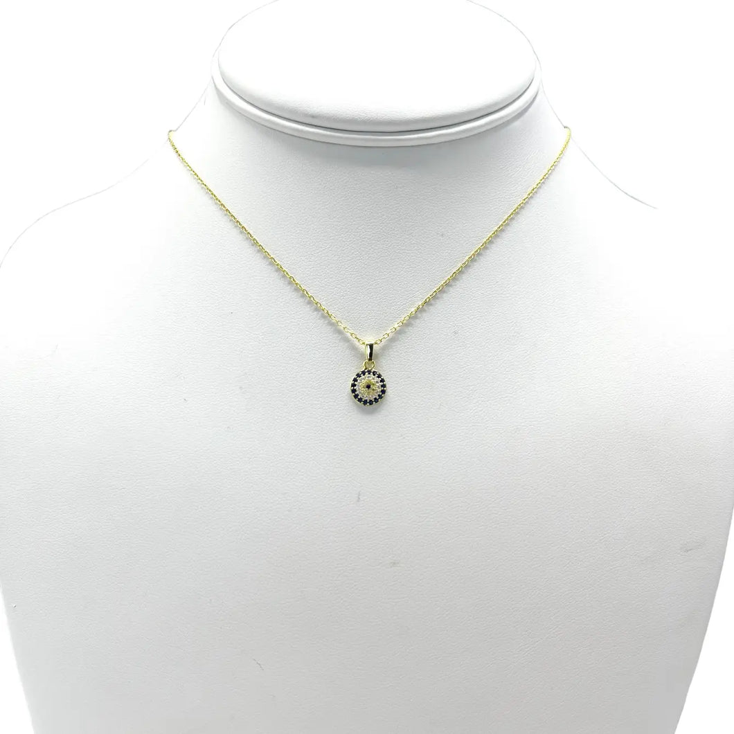 925 Sterling Silver - Classic Small Round Evileye Necklace