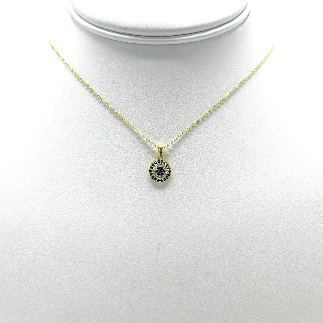 925 Sterling Silver - Small Round Evileye Necklace