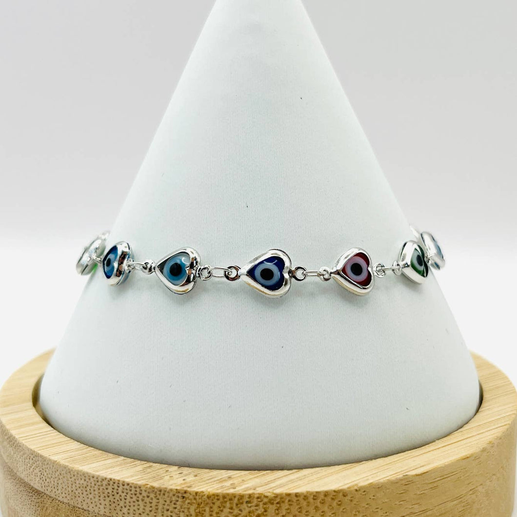 Lux Crystal Chain Evil Eye Bracelet - Silver Color 5.