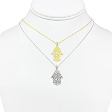 Load image into Gallery viewer, 925 Sterling Silver Gold Plated Patterned Hamsa Necklace
