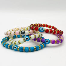 Load image into Gallery viewer, Stretchy Blue-White Evil Eye Beaded Bracelet
