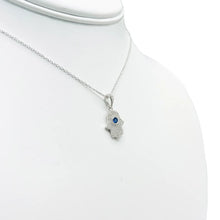 Load image into Gallery viewer, 925 Sterling Silver Navy Stone Hamsa Necklace
