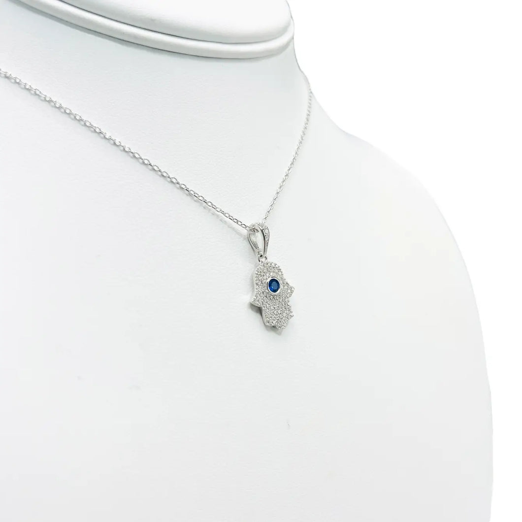 925 Sterling Silver Navy Stone Hamsa Necklace