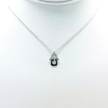 Load image into Gallery viewer, 925 Sterling Silver Hamsa Navy Evil Eye Necklace
