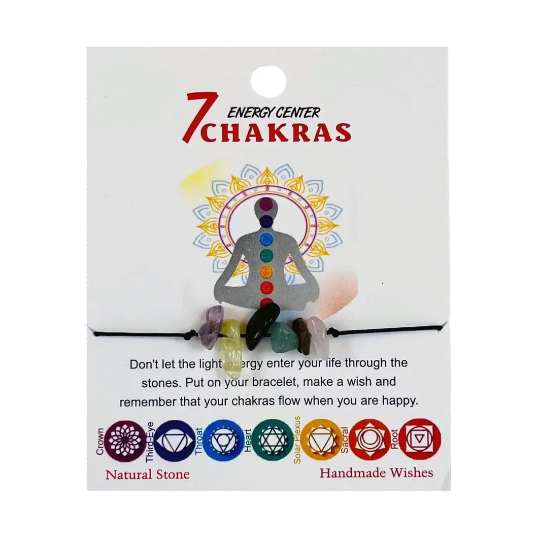 7 Chakras Black Rope Bracelet: Natural Stone, Handmade Wishes