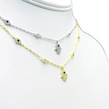 Load image into Gallery viewer, 925 Sterling Silver Hamsa Navy Stone Evileye Necklace
