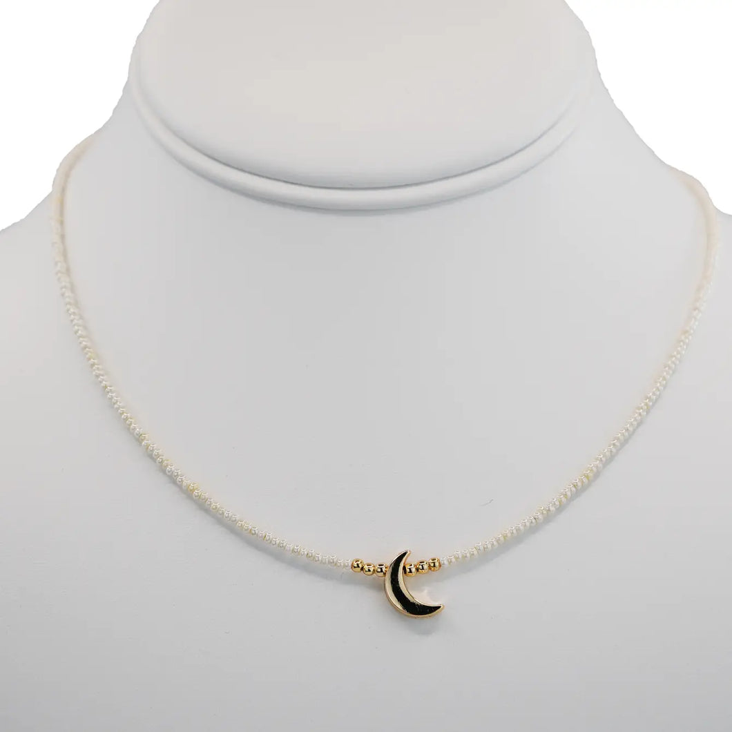 Celestial Moon Pendant Beaded Necklace: Elegant and Mystical