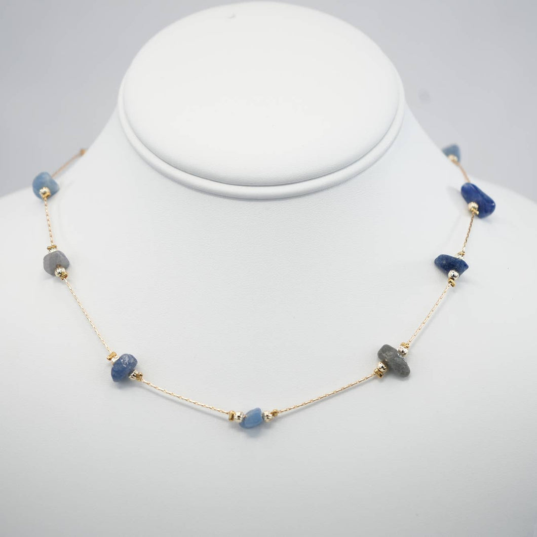 Handmade Necklace with Blue Natural Beads - 6 mm