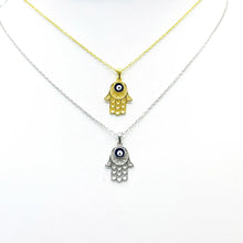 Load image into Gallery viewer, 925 Sterling Silver Gold Plated Hamsa Evil Eye Necklace
