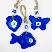 Load image into Gallery viewer, Glass Evil Eye Wall Decor - Heart, Butterfly, and Fish
