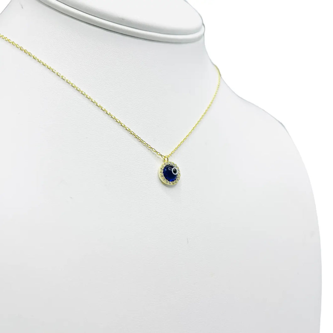 925 Sterling Silver - Round Evileye Stoned Necklace