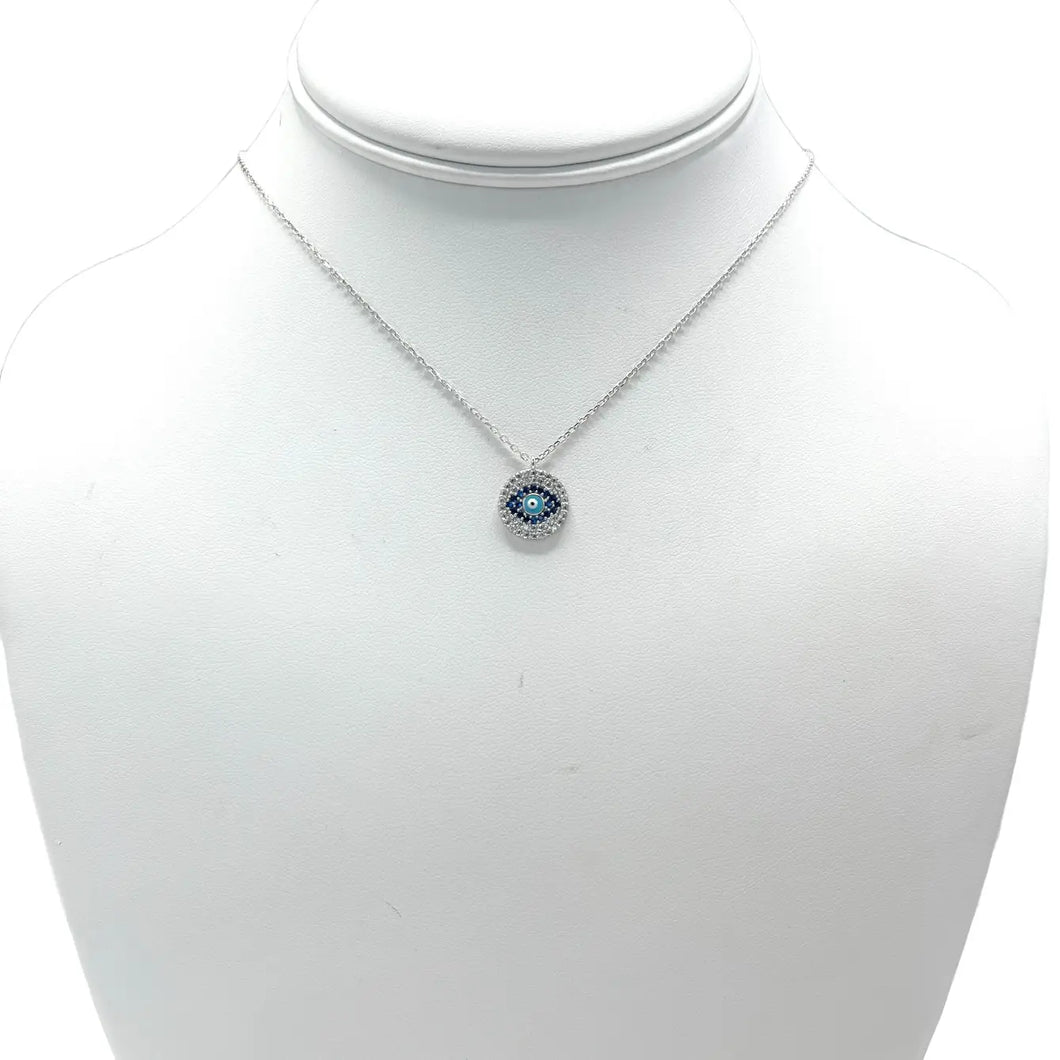 925 Sterling Silver - Round Silver Plated Evileye Necklace