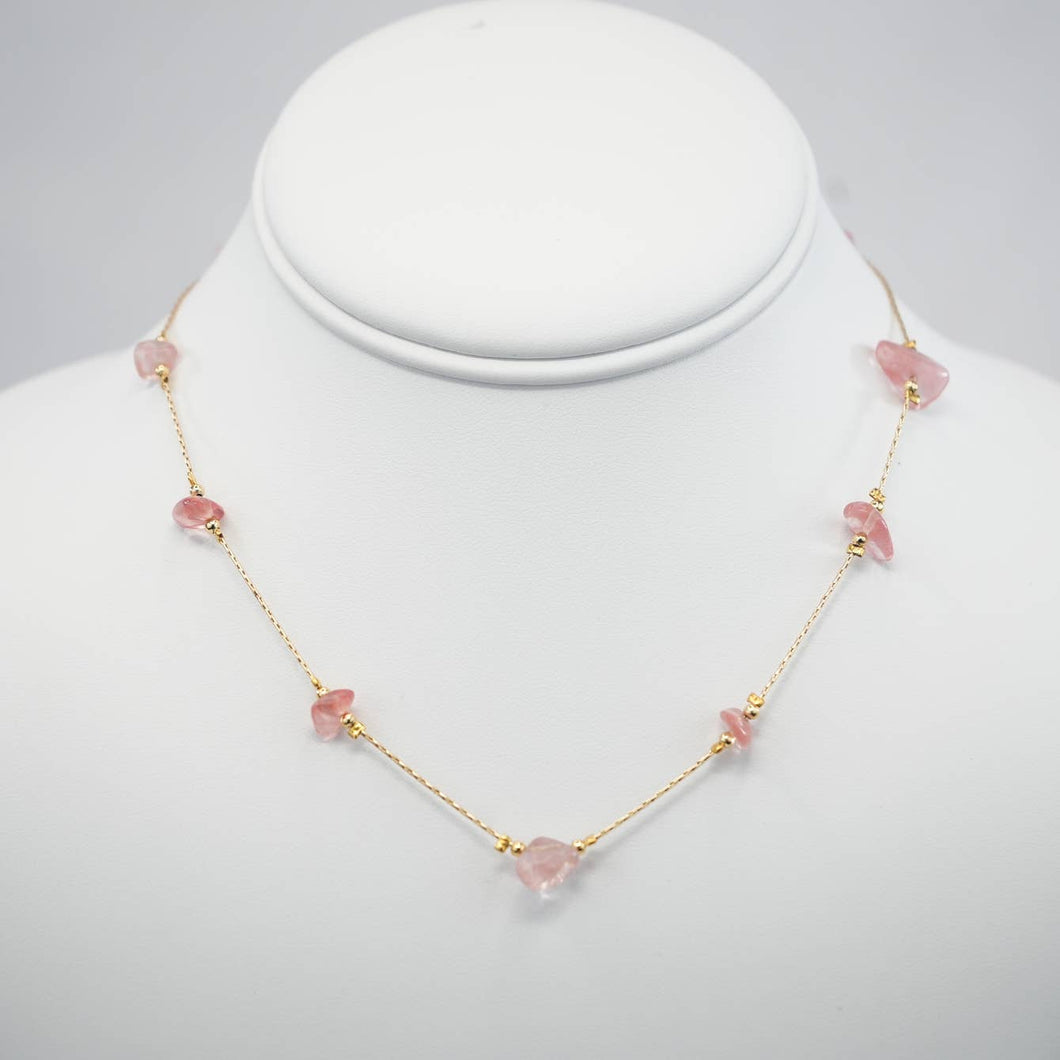 Handmade Necklace with Pink Natural Beads - 6 mm