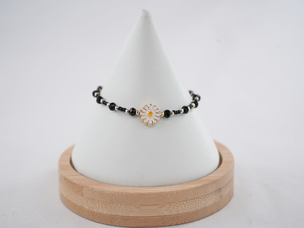 Crystal Beaded Bracelet with Daisy Charm - 8 Color Options 