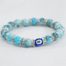 Load image into Gallery viewer, Navy-Turquoise Evil Eye Stretchy: Elegant Protection 
