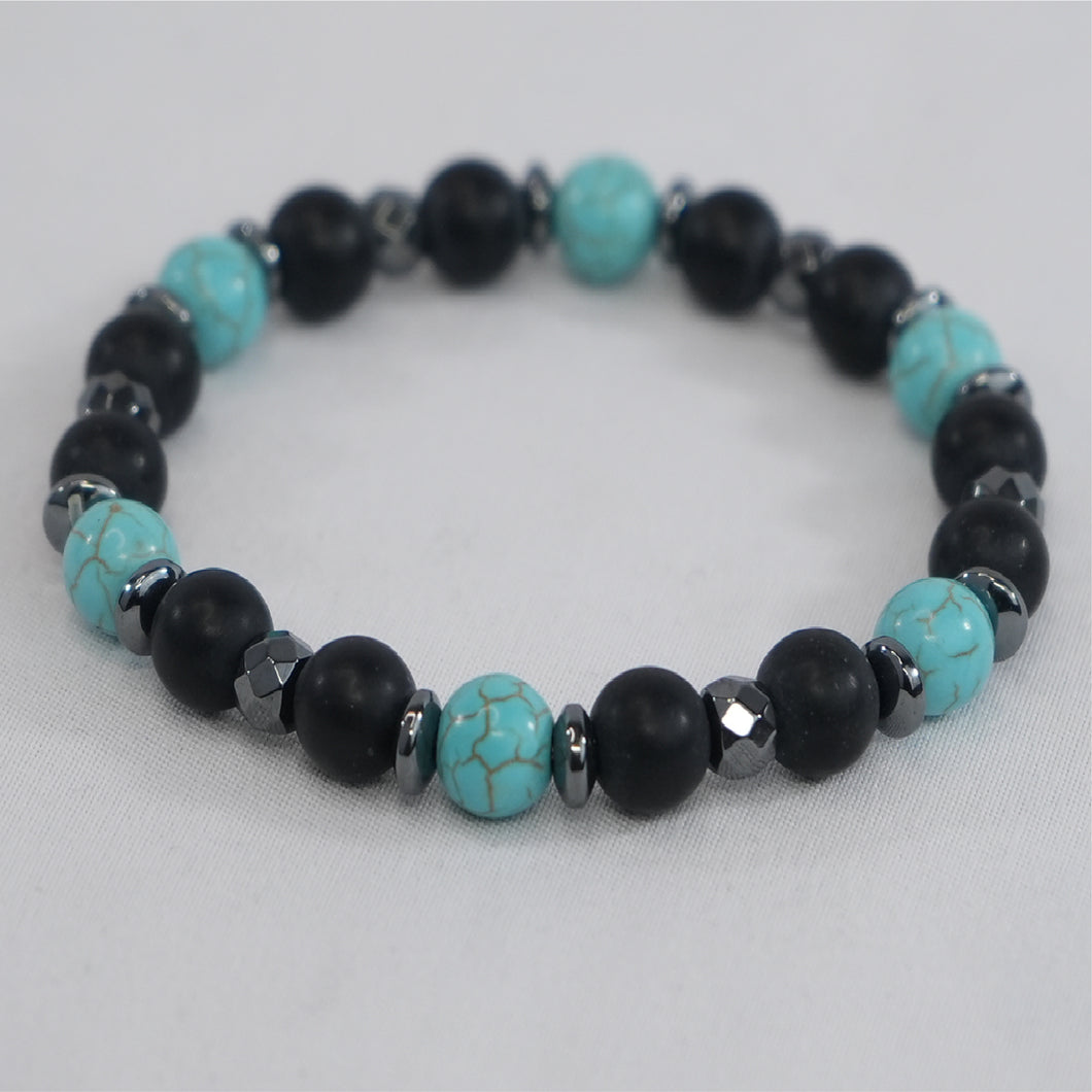 Hematite and Natural Stone Stretch Bracelet: Modern Strength