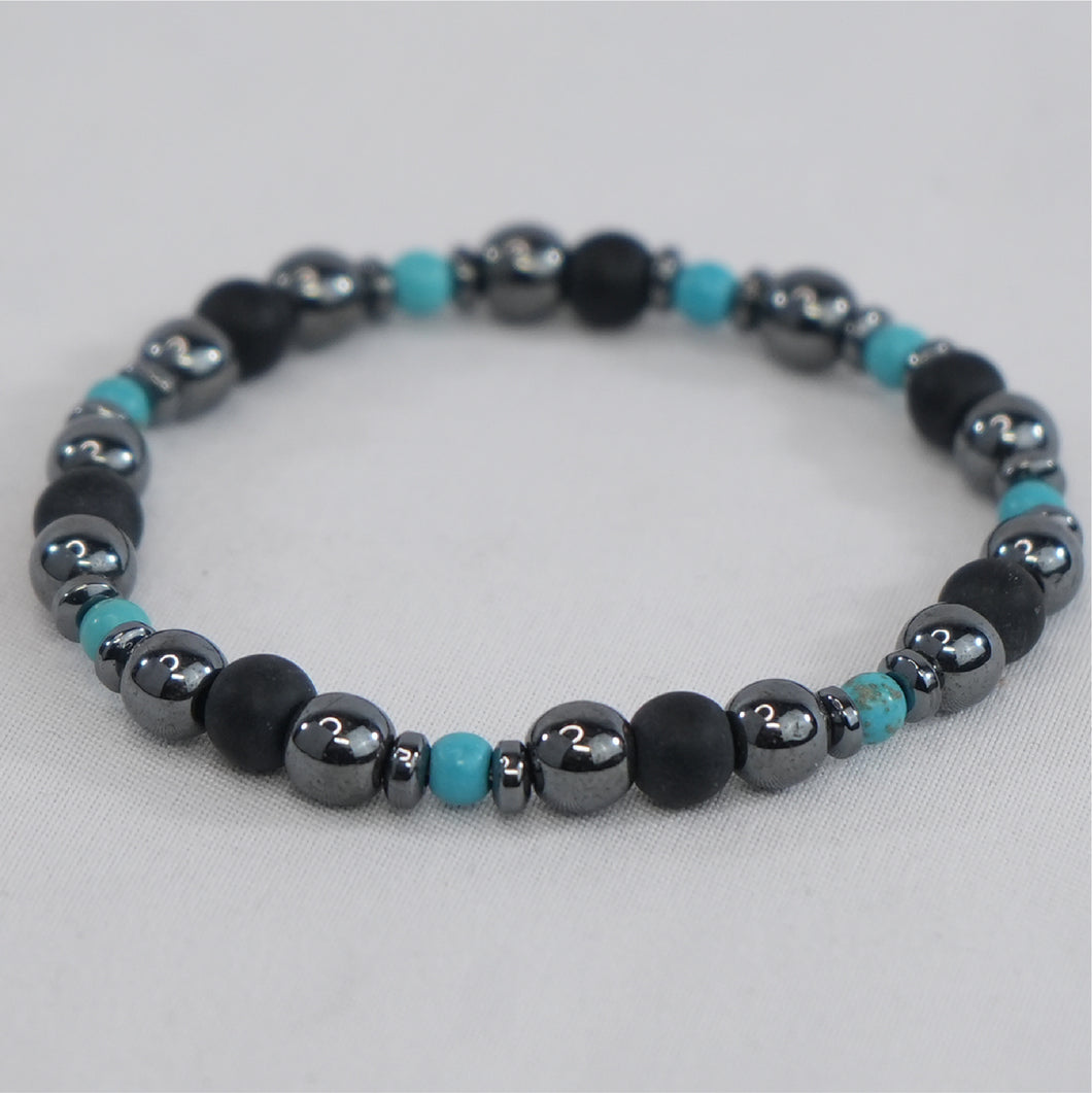 Hematite and Natural Stone Stretch Bracelet: Modern Strength