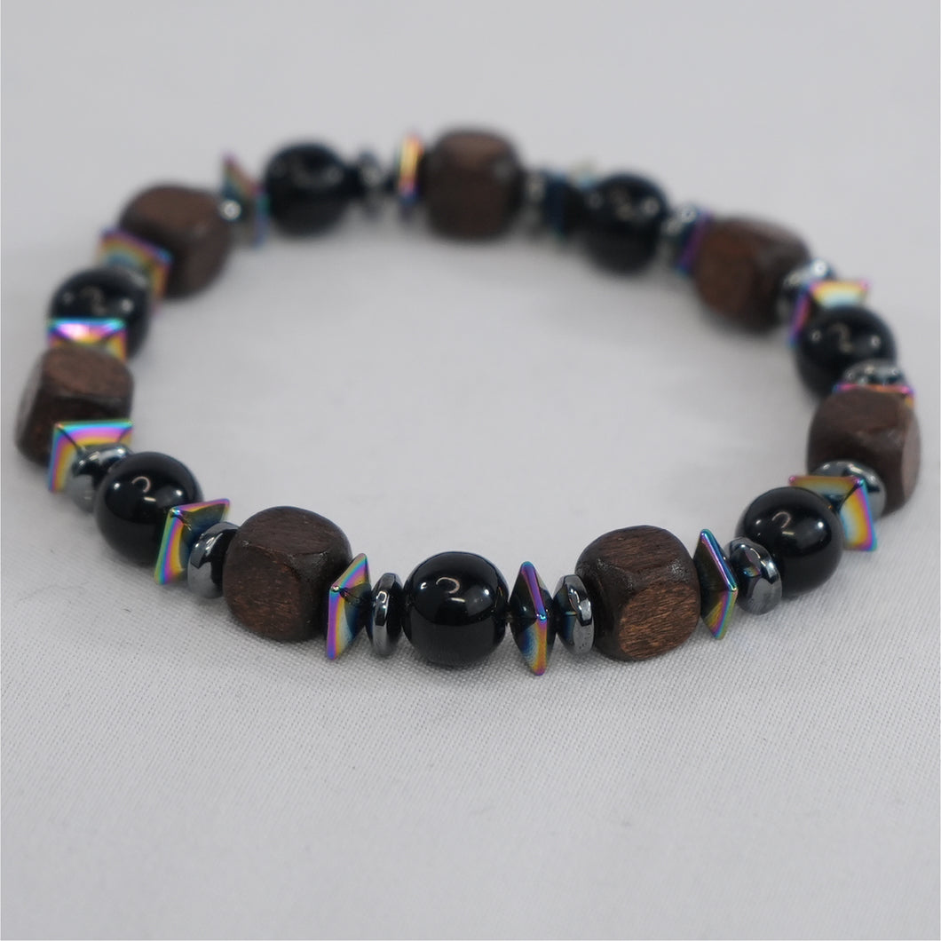 Hematite and Natural Stone Fusion Stretch Bracelet: Dynamic 