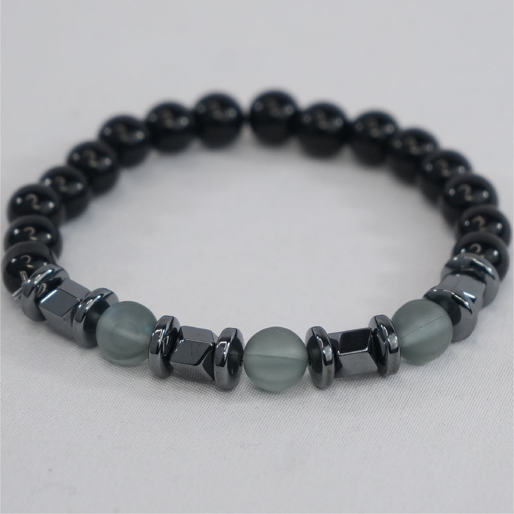 Hematite and Rock Stretch Bracelet: Sleek Blend