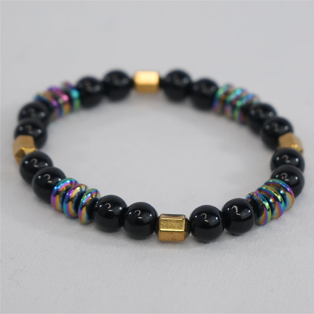 Hematite and Mineral Stretch Bracelet: Urban Sophistication