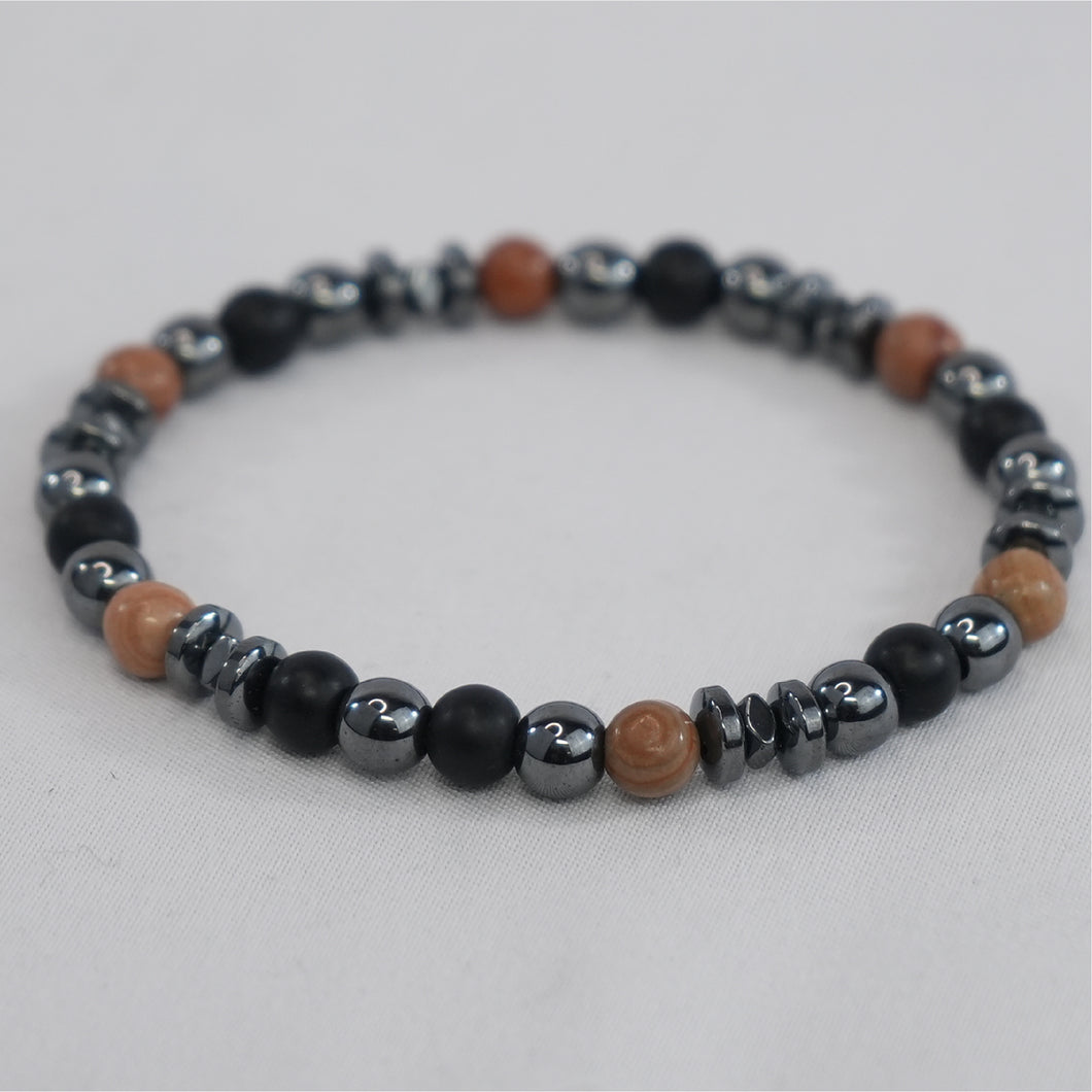 Hematite and Stone Blend Stretch BracelHematite and Natural Element Stretch Bracelet: Sophisticated