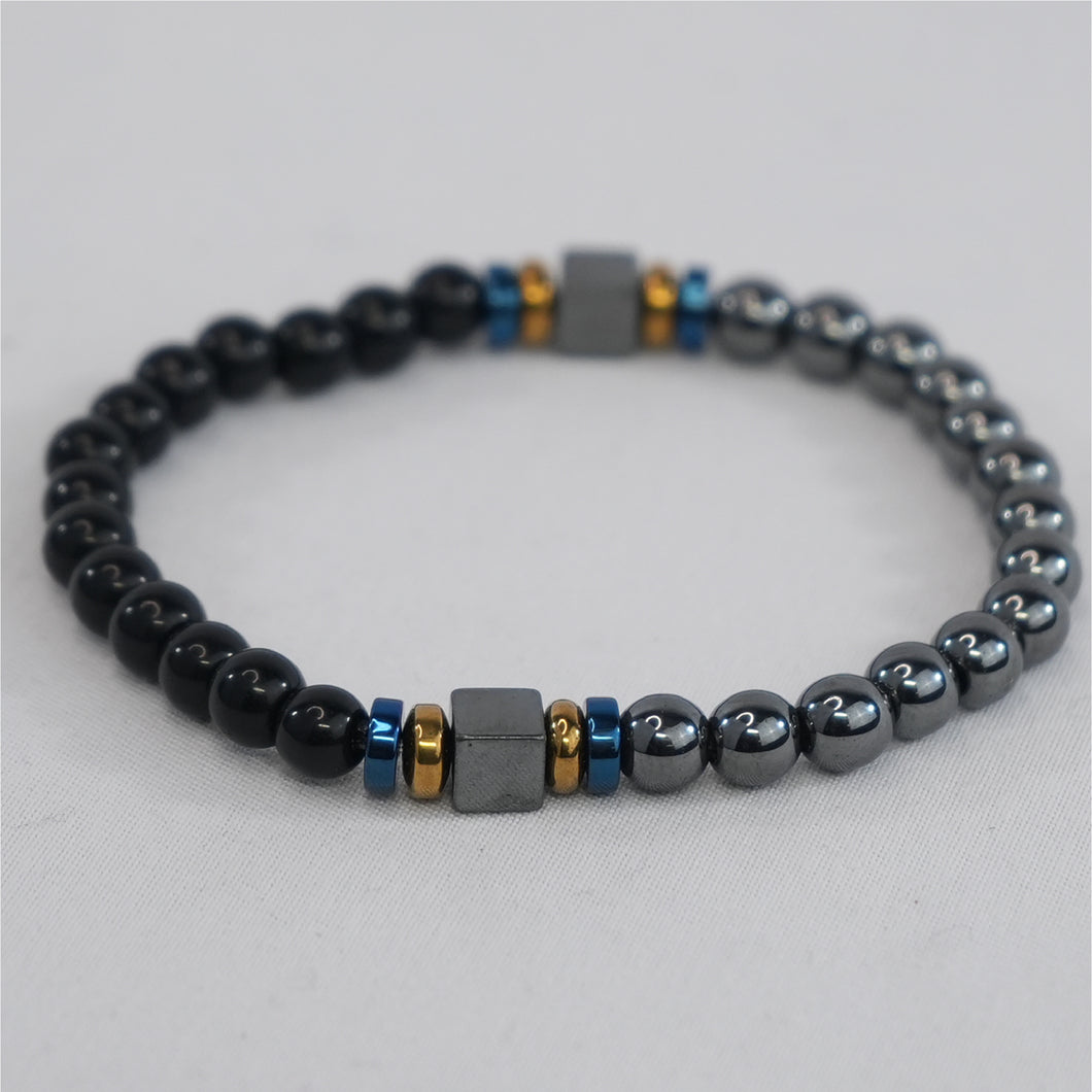 Hematite and Natural Bead Stretch Bracelet: Modern Blend