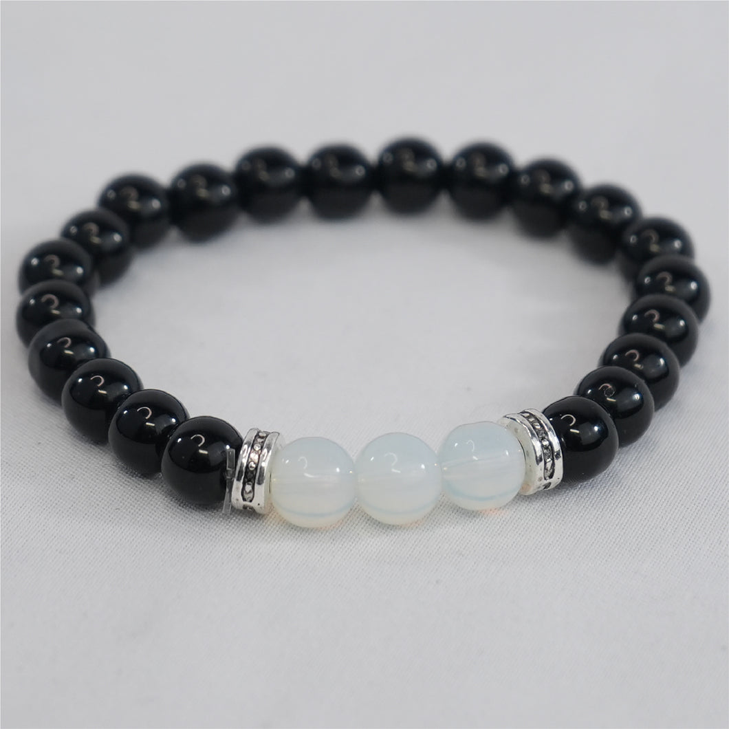 White Natural Stone Stretchy Men Bracelet: Classic Elegance