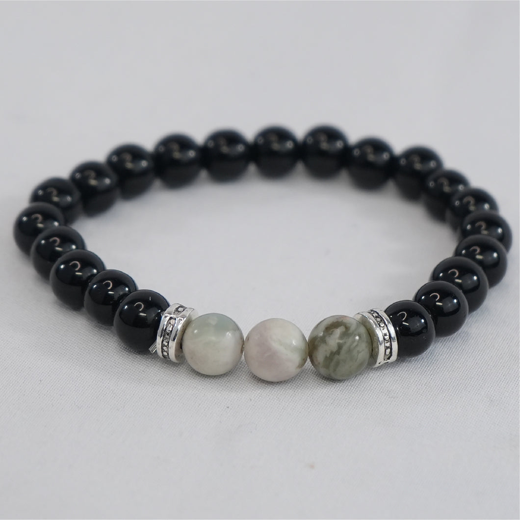 White-Green Natural Stone Stretchy Men’s Bracelet: Elegant 