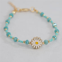 Load image into Gallery viewer, Crystal Beaded Bracelet with Daisy Charm - 8 Color Options 
