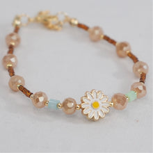 Load image into Gallery viewer, Crystal Beaded Bracelet with Daisy Charm - 8 Color Options 
