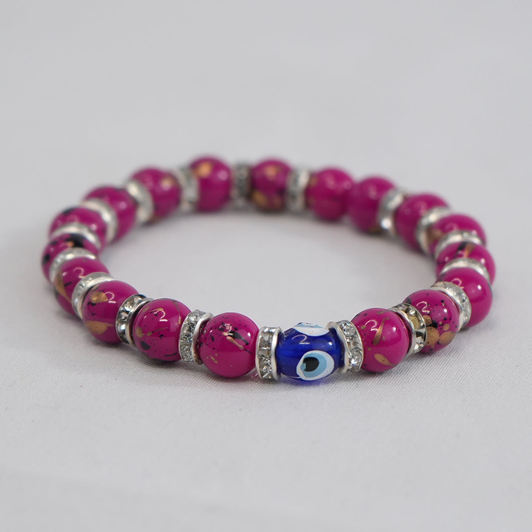 Dark Pink Beaded Evil Eye Stretchy Bracelet - Stylish