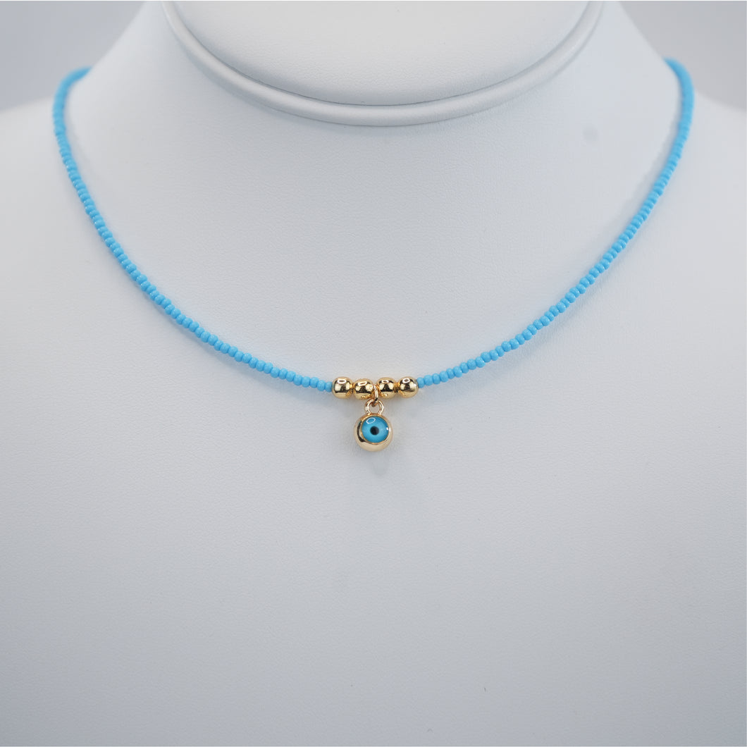 Blue Evil Eye Beaded Necklace - Two Color, Protection 