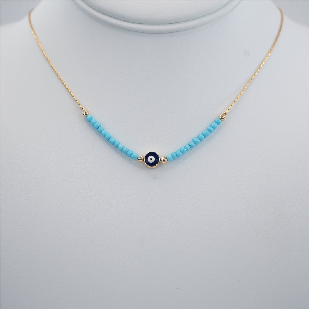 Evileye Blue Beaded Chain Necklace - Elegant and Versatile 