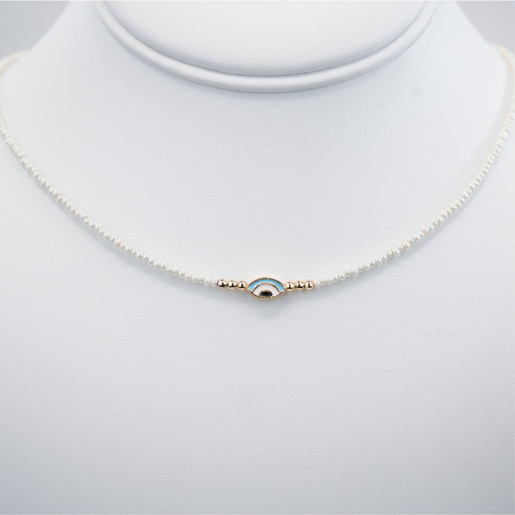 Oval Evil Eye Beaded Necklace: Elegant Protection