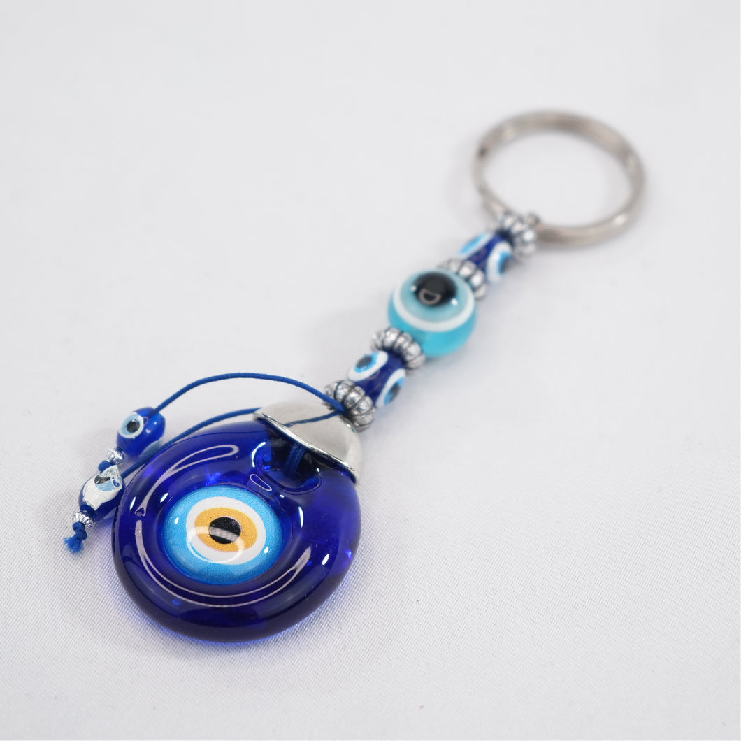 Handmade Navy Glass Evil Eye Keychain: Protective and Style