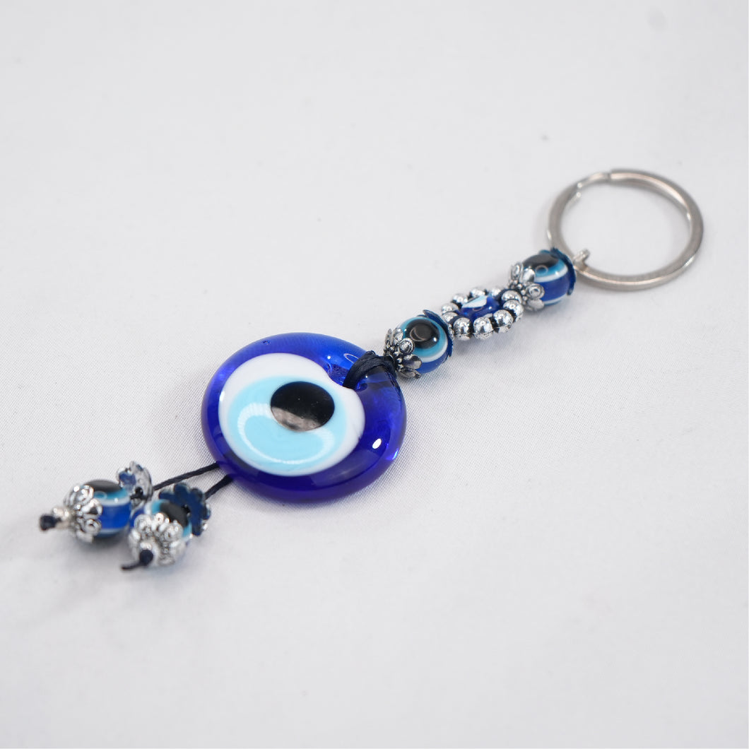 Handmade Navy Glass Evil Eye Keychain: Protective and Style