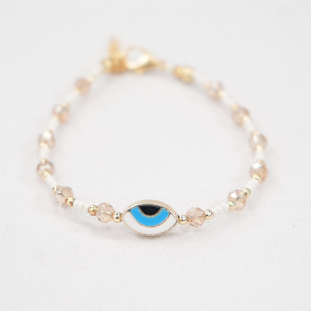 Lux Beige Crystal Oval Evil Eye Bracelet: Elegant Stylish 