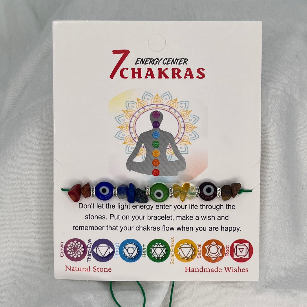 7 Chakras with Evil Eye Beads Bracelet Set – Card Included