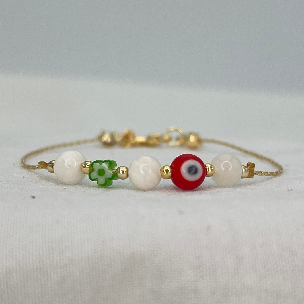 Lux White Beaded Stone Red Evil Eye Bracelet – Protective