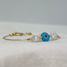 Load image into Gallery viewer, Crystal White Beaded Stone Blue Evil Eye Bracelet – Protect
