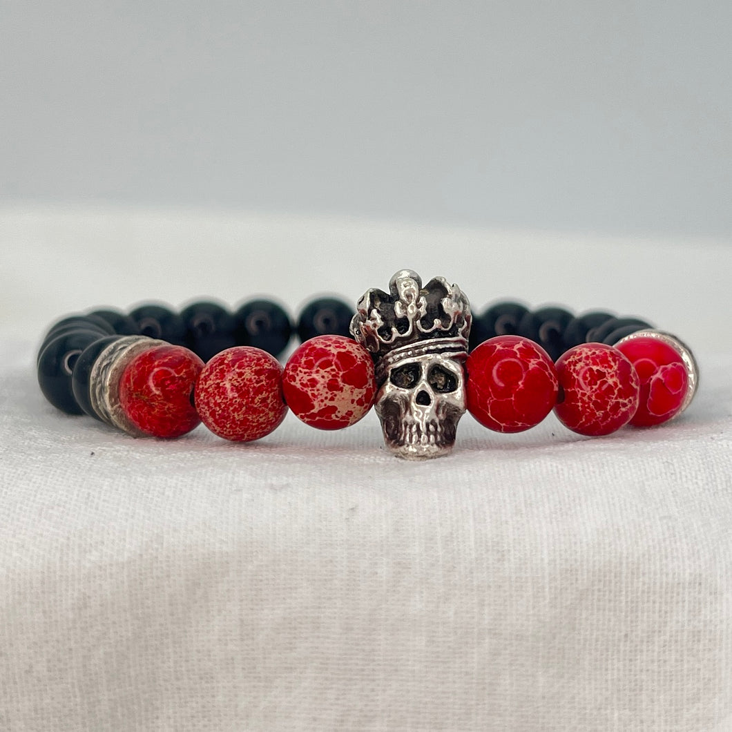 Skeleton & Natural Stone Beaded Stretch Bracelet – Unique 