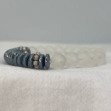 Load image into Gallery viewer, Hematite &amp; White Beaded Stretch Bracelet – Sophisticated
