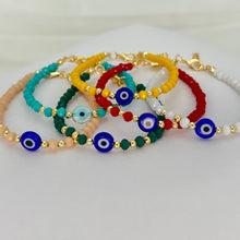 Load image into Gallery viewer, Evil Eye Crystal Beaded Bracelet, Charm - 6 Color Options 
