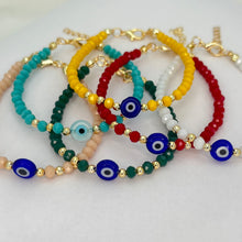 Load image into Gallery viewer, Evil Eye Crystal Beaded Bracelet, Charm - 6 Color Options 
