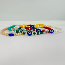 Load image into Gallery viewer, Evil Eye Crystal Beaded Bracelet, Charm - 6 Color Options 
