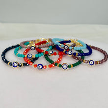 Load image into Gallery viewer, Crystal Beaded Evil Eye Bracelet, Charm - 9 Color Options 
