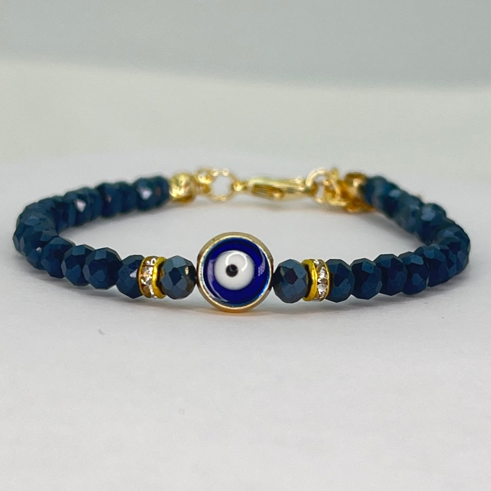 Crystal Beaded Evil Eye Bracelet, Charm - 9 Color Options 