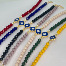 Load image into Gallery viewer, Crystal Beaded Clover Eye Bracelet, Charm - 7 Color Options
