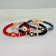 Load image into Gallery viewer, Crystal Beaded Bracelet with Heart Charm - 4 Color Options 
